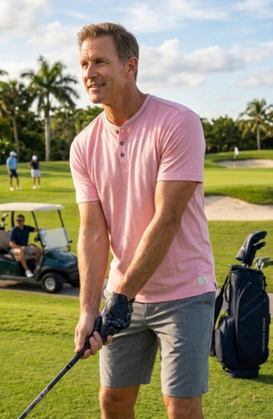 Alexander Julian Men’s XL Pink Henley Shirt NWT Short Sleeve